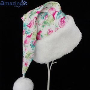 Flamingo Tropical Leaves Watercolor Christmas Santa Hat For Adult And Child Product Photo 2