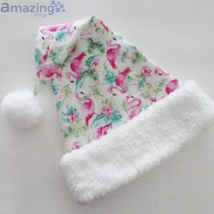 Flamingo Tropical Leaves Watercolor Christmas Santa Hat For Adult And Child Product Photo 3