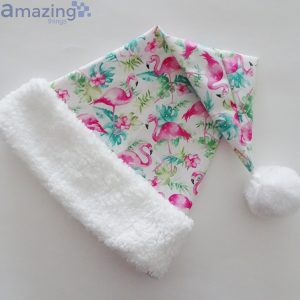 Flamingo Tropical Leaves Watercolor Christmas Santa Hat For Adult And Child Product Photo 4