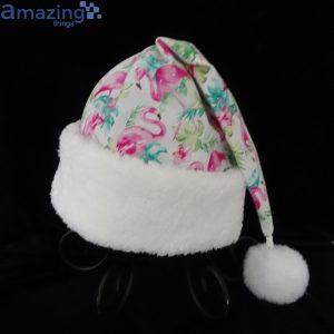 Flamingo Tropical Leaves Watercolor Christmas Santa Hat For Adult And Child Product Photo 1