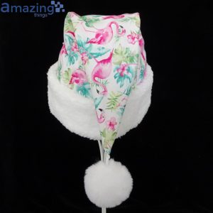 Flamingo Tropical Leaves Watercolor Christmas Santa Hat For Adult And Child Product Photo 5