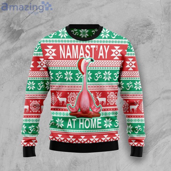 Flamingo Yoga Christmas Namast'ay At Home Ugly Christmas Sweater Product Photo 1