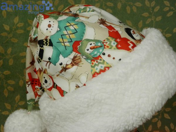 Folk Style Snowmen Dressed In Sage Green Christmas Santa Hat For Adult And Child Product Photo 2