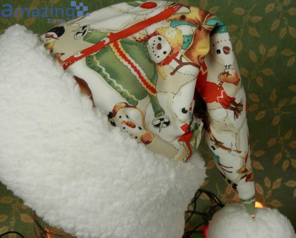 Folk Style Snowmen Dressed In Sage Green Christmas Santa Hat For Adult And Child Product Photo 3