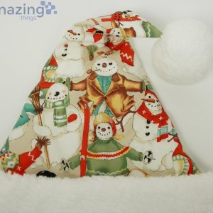 Folk Style Snowmen Dressed In Sage Green Christmas Santa Hat For Adult And Child Product Photo 1