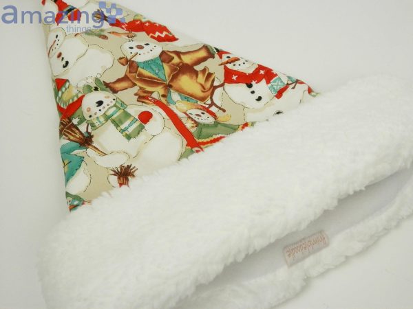 Folk Style Snowmen Dressed In Sage Green Christmas Santa Hat For Adult And Child Product Photo 5