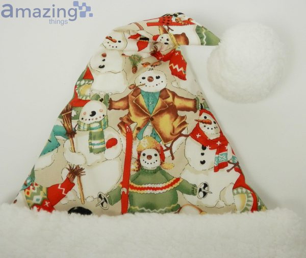 Folk Style Snowmen Dressed In Sage Green Christmas Santa Hat For Adult And Child Product Photo 1