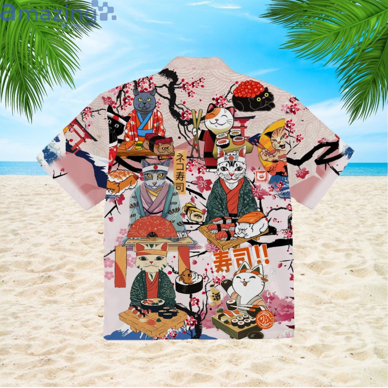 Funny Cat Eat Sushi Japanese Hawaiian Shirt For Men And Women image Funny Cat Eat Sushi Japanese Hawaiian Shirt For Men And Women Product Photo 3