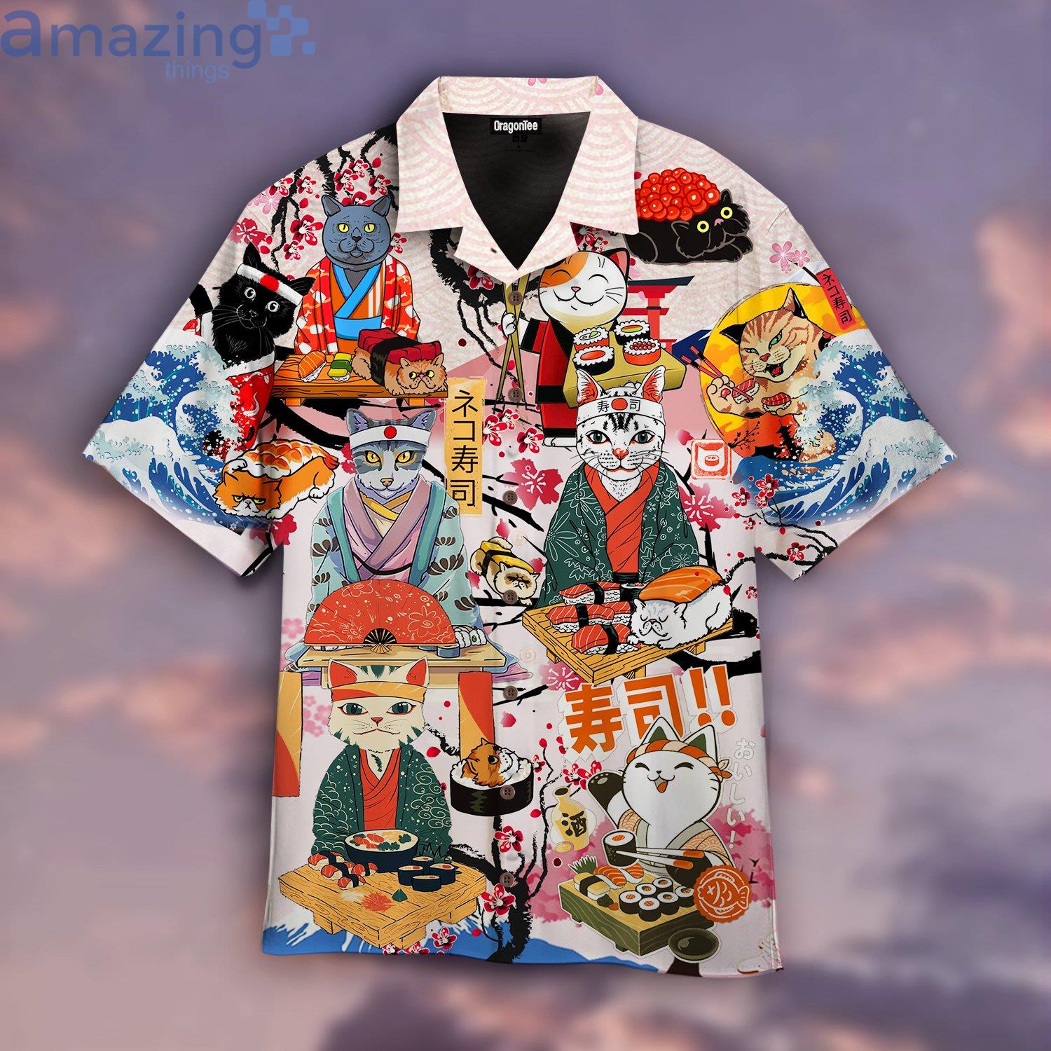 Funny Cat Eat Sushi Japanese Hawaiian Shirt For Men And Women image Funny Cat Eat Sushi Japanese Hawaiian Shirt For Men And Women Product Photo 4