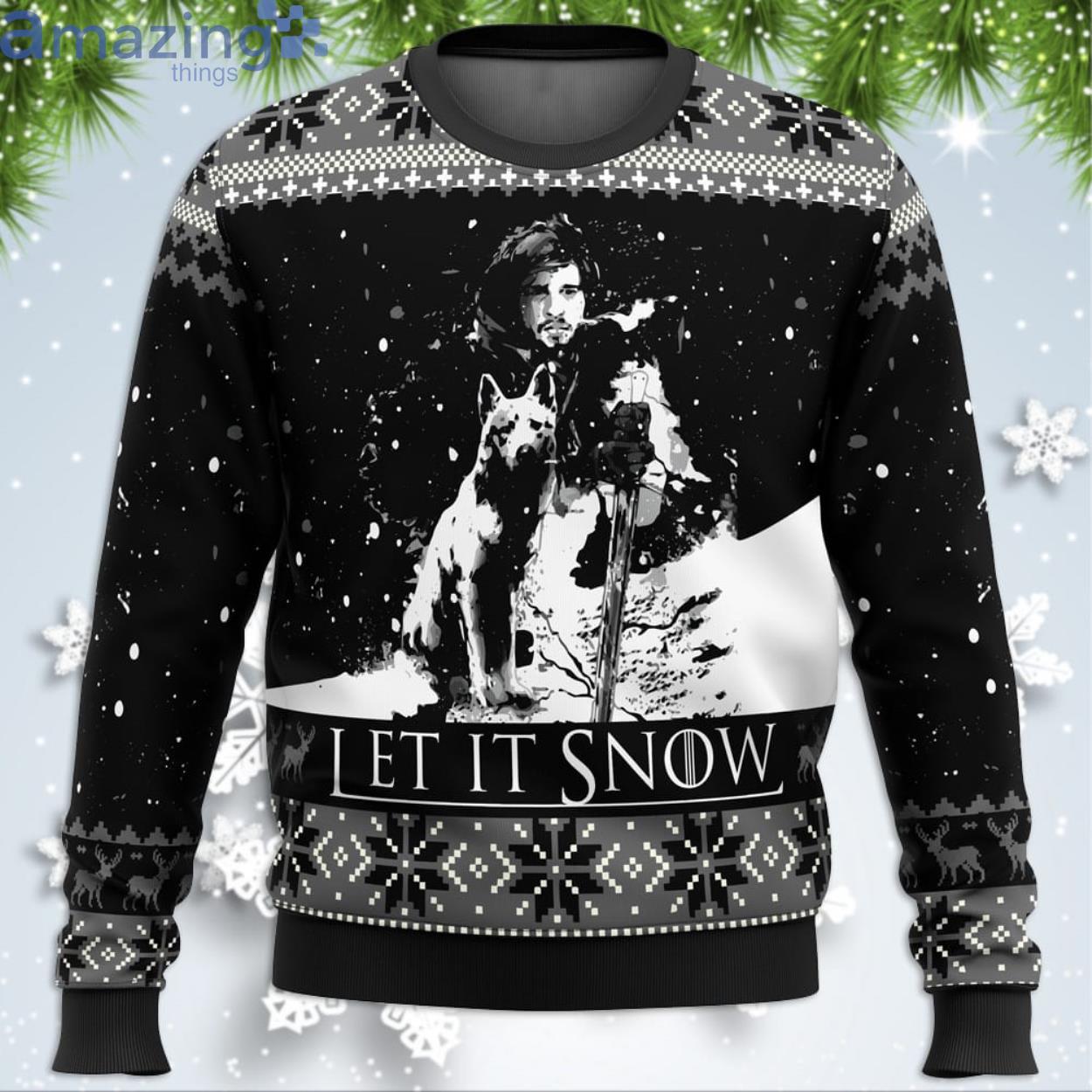 Game Of Thrones Let It Snow Black And White Funny Christmas Gift Ugly Christmas Sweater Product Photo 1