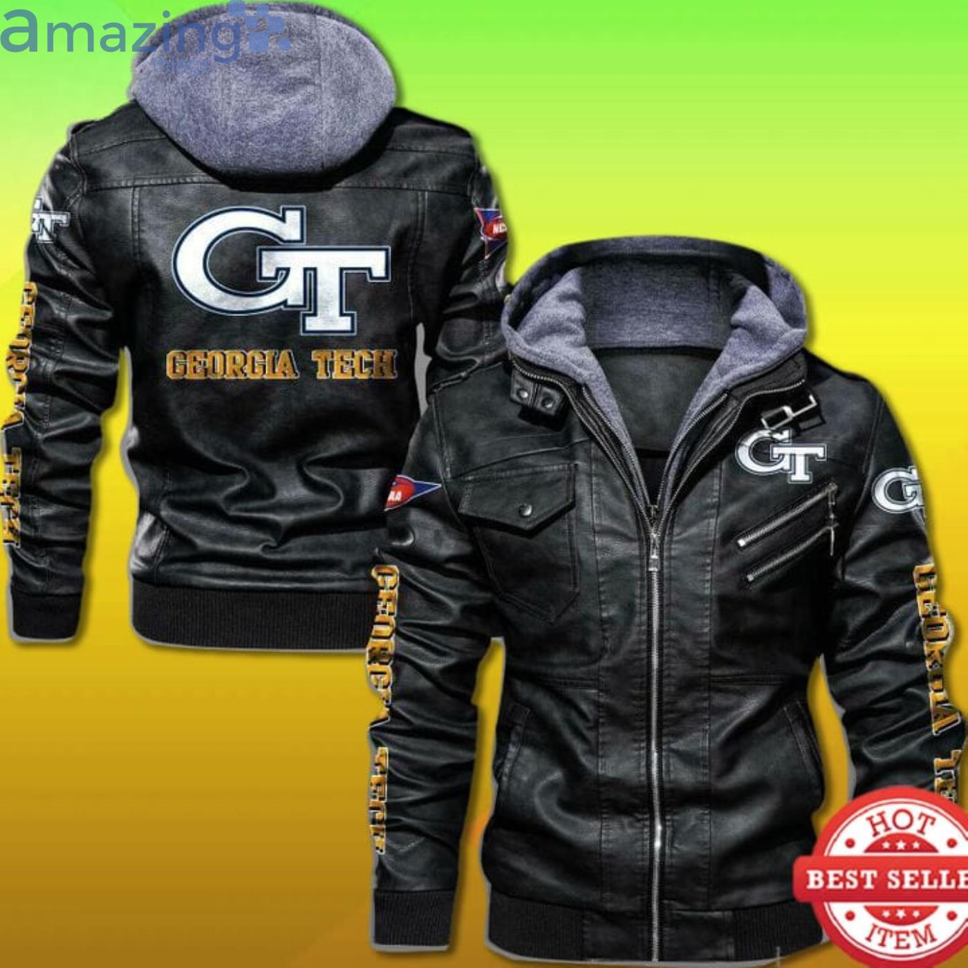 Georgia Tech Yellow Hooded 2D Trending Leather Jackets Product Photo 1