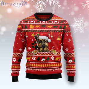 German Shepherd Waiting For Christmas Red Ugly Christmas Sweater Product Photo 1