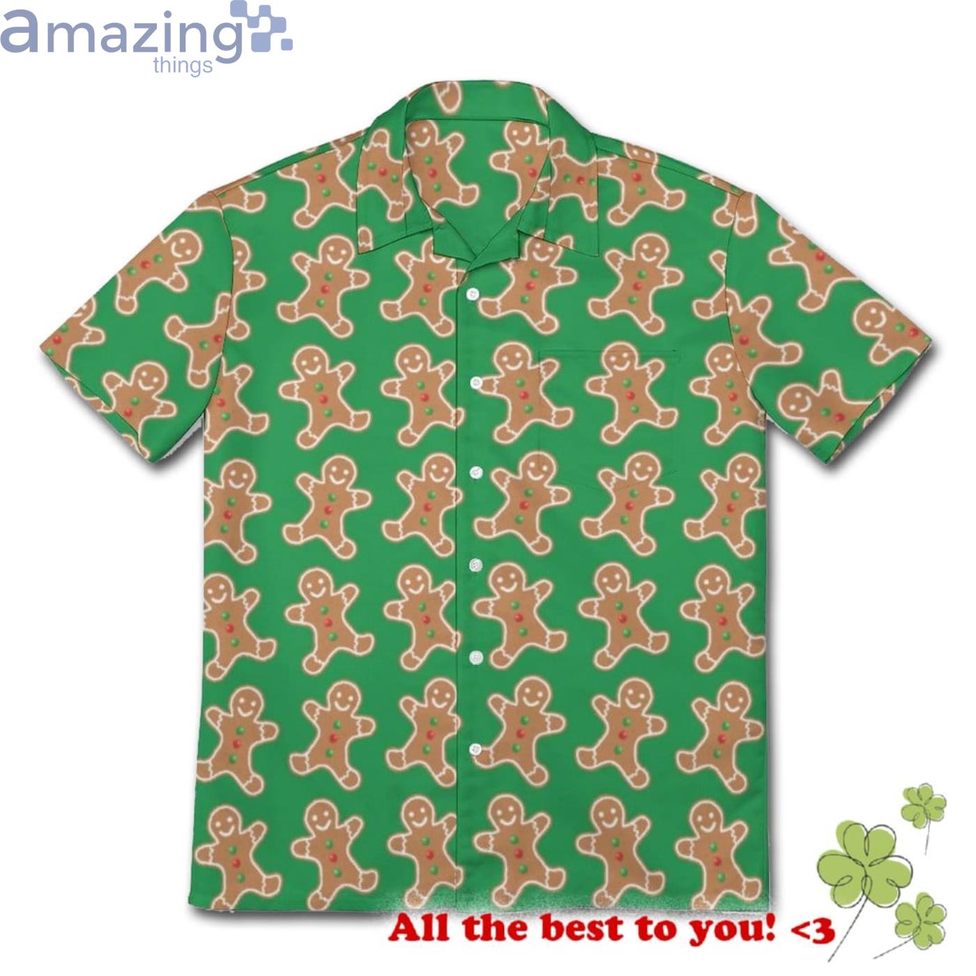 Gingerbread Man Green Hawaiian Shirt Product Photo 1 Gingerbread Man Green Hawaiian Shirt Product Photo 1