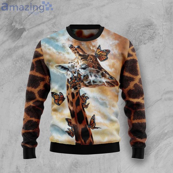 Giraffe Butterfly Giraffe Lover Best Gift Ugly Christmas Sweater Product Photo 1