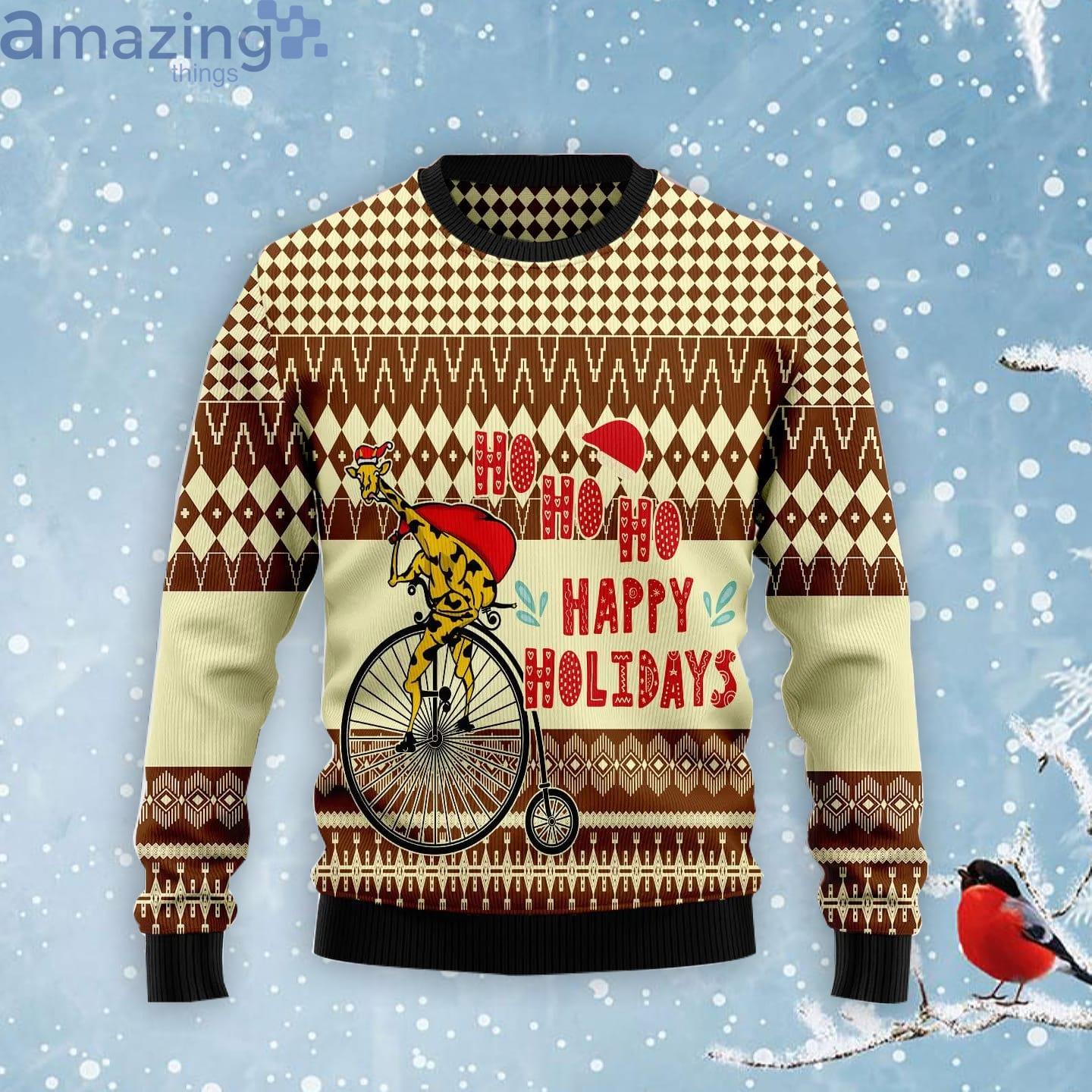 Giraffe Happy Holidays Ugly Christmas Sweater Product Photo 1 Giraffe Happy Holidays Ugly Christmas Sweater Product Photo 1
