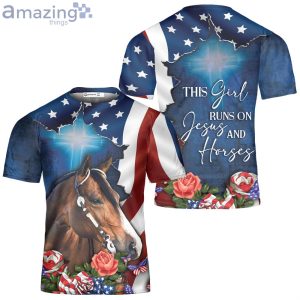 Girl Runs On Jesus And Horses 3D Shirt For Women Girls American Horse Lover Horse Product Photo 2