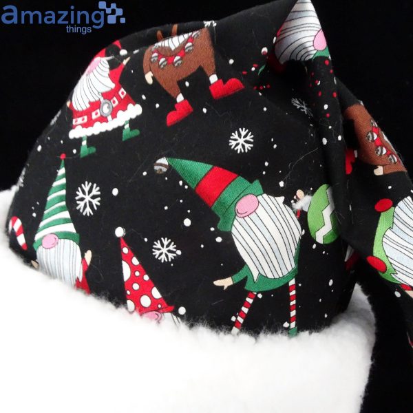 Gnome And Snowflowers Black Christmas Santa Hat For Adult And Child Product Photo 2