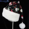 Gnome And Snowflowers Black Christmas Santa Hat For Adult And Child