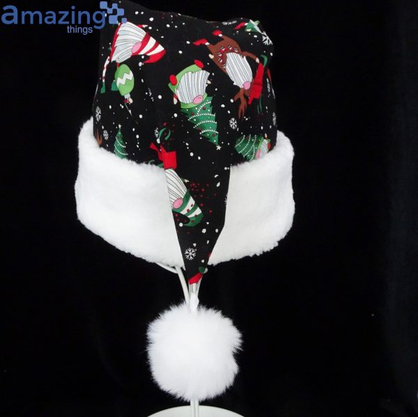 Gnome And Snowflowers Black Christmas Santa Hat For Adult And Child Product Photo 3