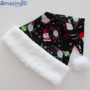 Gnome And Snowflowers Black Christmas Santa Hat For Adult And Child image Gnome And Snowflowers Black Christmas Santa Hat For Adult And Child Product Photo 4