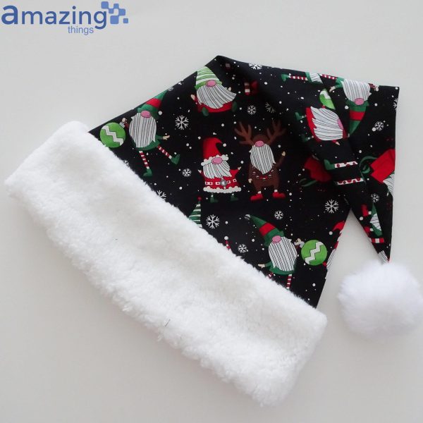 Gnome And Snowflowers Black Christmas Santa Hat For Adult And Child Product Photo 4