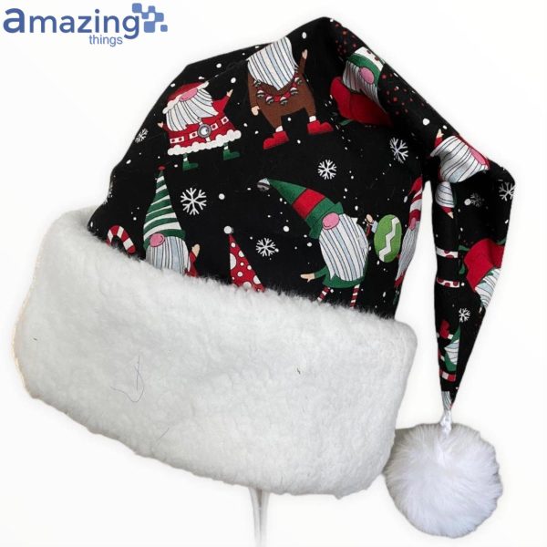 Gnome And Snowflowers Black Christmas Santa Hat For Adult And Child Product Photo 5