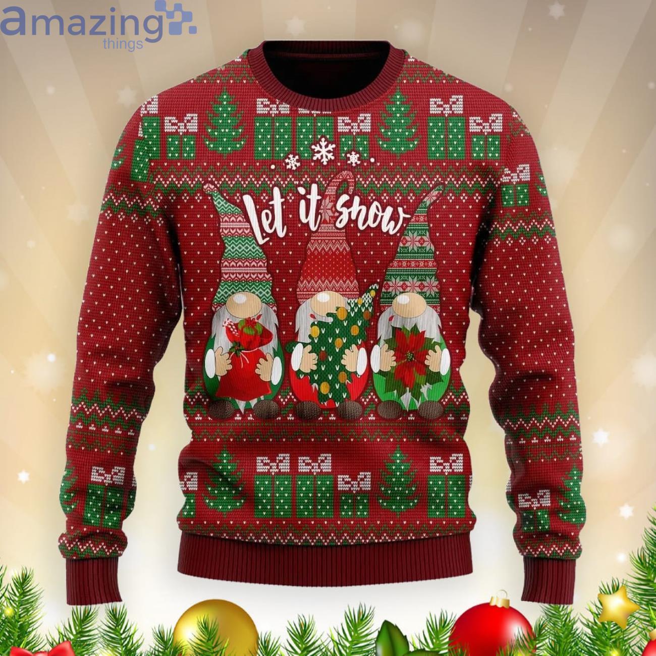 Gnomes Let It Snow Christmas Gift Ugly Christmas Sweater Product Photo 1 Gnomes Let It Snow Christmas Gift Ugly Christmas Sweater Product Photo 1