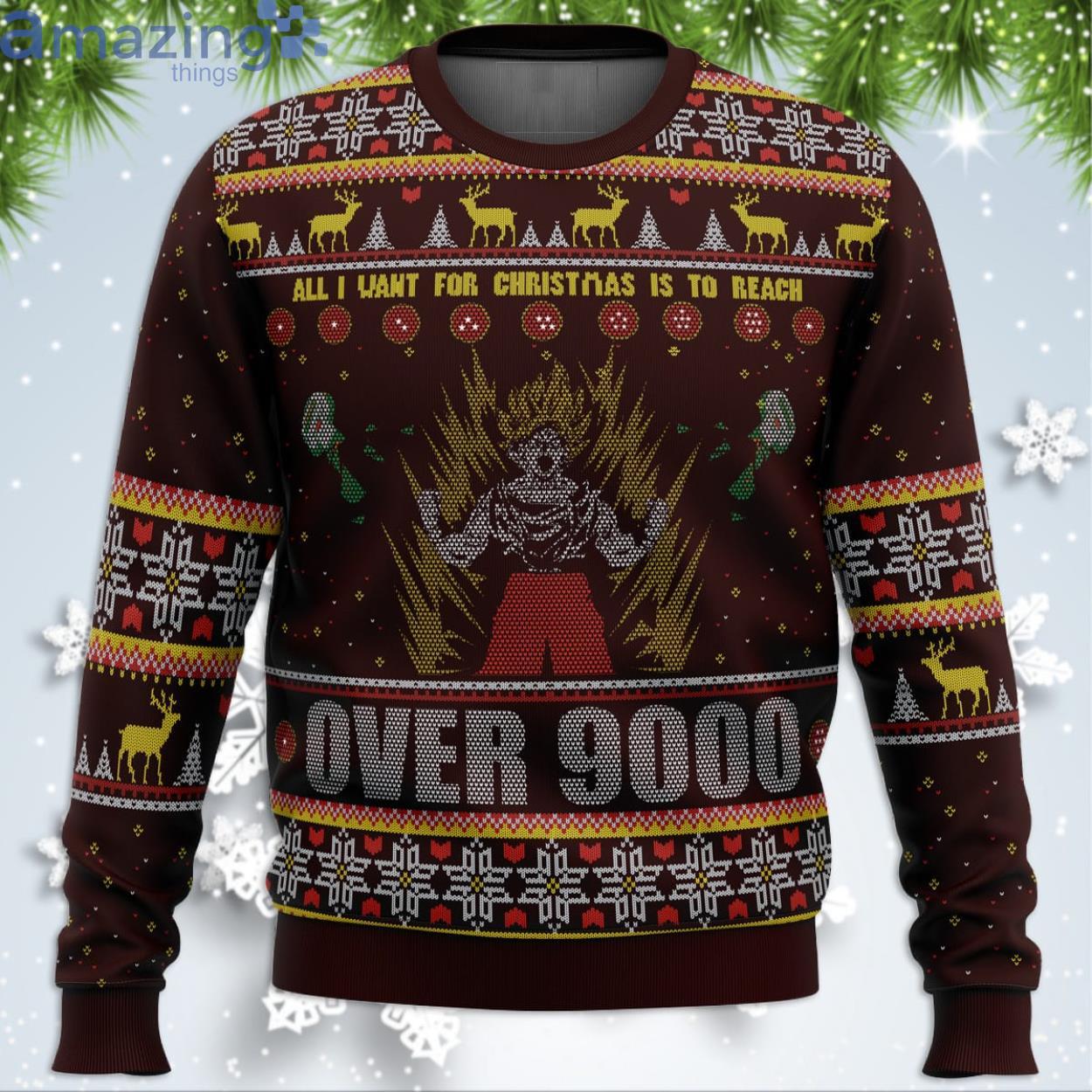 Goku Over 9000 Dragon Ball Z Funny Christmas Gift Ugly Christmas Sweater Product Photo 1