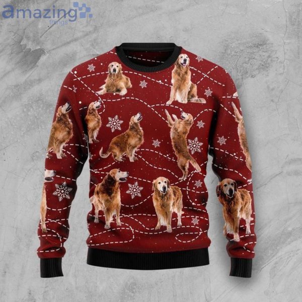 Golden Retriever And Snowflower Christmas Ugly Sweater Product Photo 1