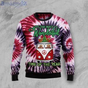 Golden Retriever Tie Dye It's The Most Wonderful Time Of Year Ugly Christmas Sweater Product Photo 1