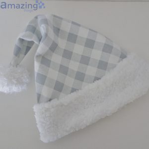 Gray White Buffalo Check Flannel Christmas Santa Hat For Adult And Child Product Photo 2