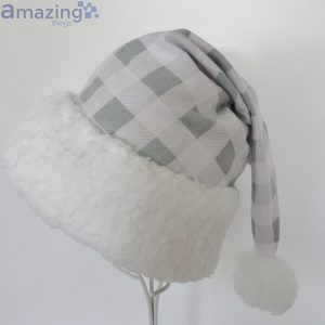 Gray White Buffalo Check Flannel Christmas Santa Hat For Adult And Child Product Photo 4