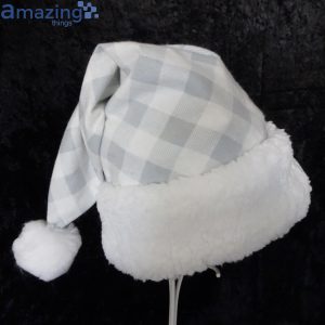 Gray White Buffalo Check Flannel Christmas Santa Hat For Adult And Child Product Photo 1