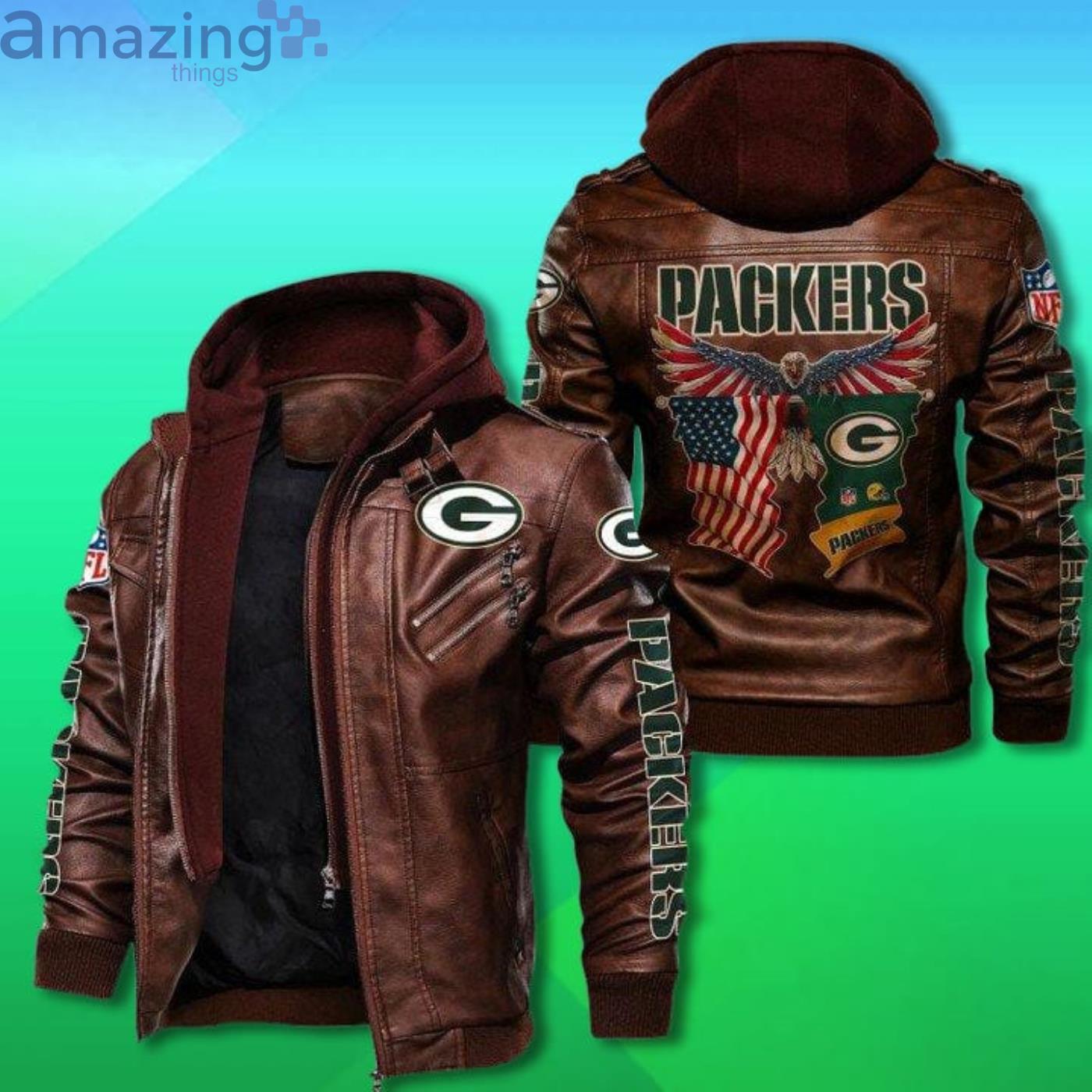 Green Bay Packers Bald Eagle American Flag 2D Trending Leather Jacket image Green Bay Packers Bald Eagle American Flag 2D Trending Leather Jacket Product Photo 2