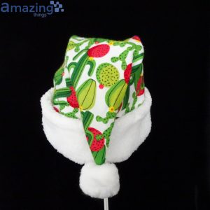 Green Cactus Pattern White Christmas Santa Hat For Adult And Child image Green Cactus Pattern White Christmas Santa Hat For Adult And Child Product Photo 2