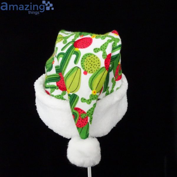 Green Cactus Pattern White Christmas Santa Hat For Adult And Child Product Photo 2