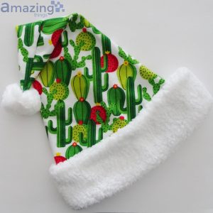 Green Cactus Pattern White Christmas Santa Hat For Adult And Child image Green Cactus Pattern White Christmas Santa Hat For Adult And Child Product Photo 3