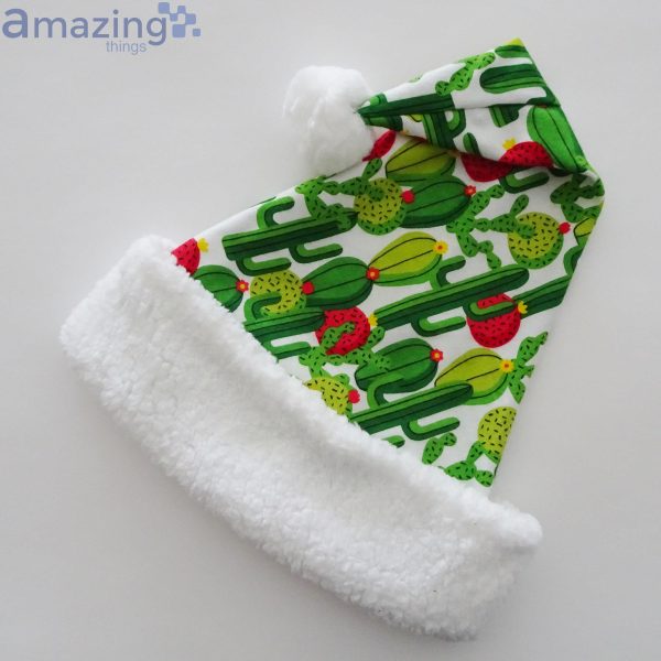 Green Cactus Pattern White Christmas Santa Hat For Adult And Child Product Photo 4