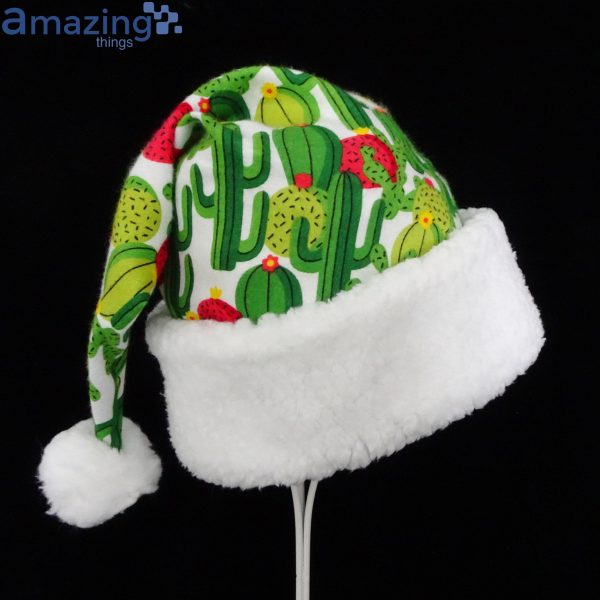 Green Cactus Pattern White Christmas Santa Hat For Adult And Child Product Photo 1