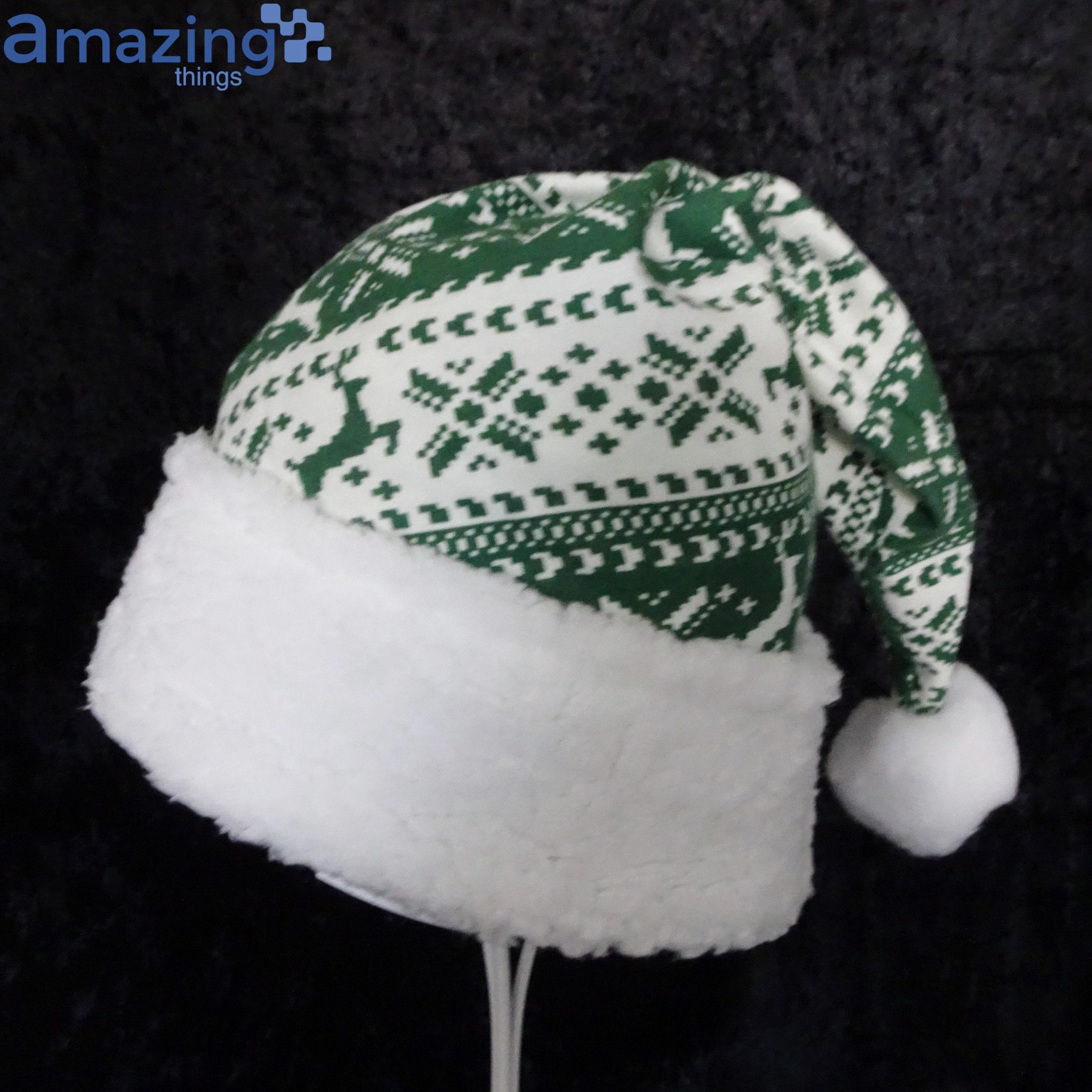 Green Nordic Stripe Christmas Knitting Pattern Christmas Santa Hat For Adult And Child Product Photo 1