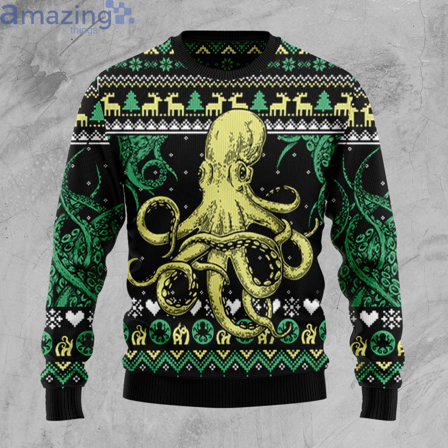 Green Octopus Christmas Ugly Sweater image Green Octopus Christmas Ugly Sweater Product Photo 4