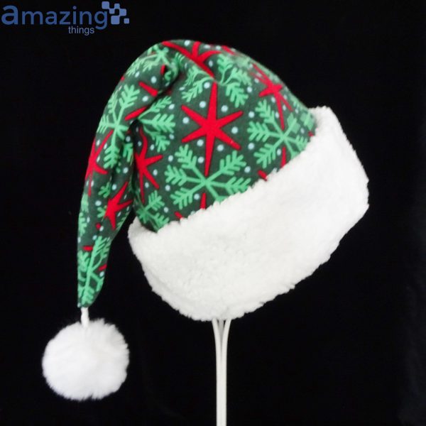 Green Snowflake Pattern Christmas Santa Hat For Adult And Child Product Photo 3