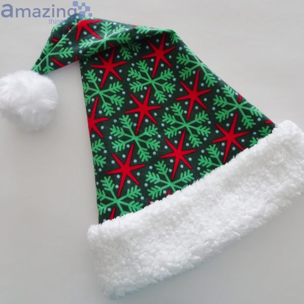 Green Snowflake Pattern Christmas Santa Hat For Adult And Child Product Photo 4