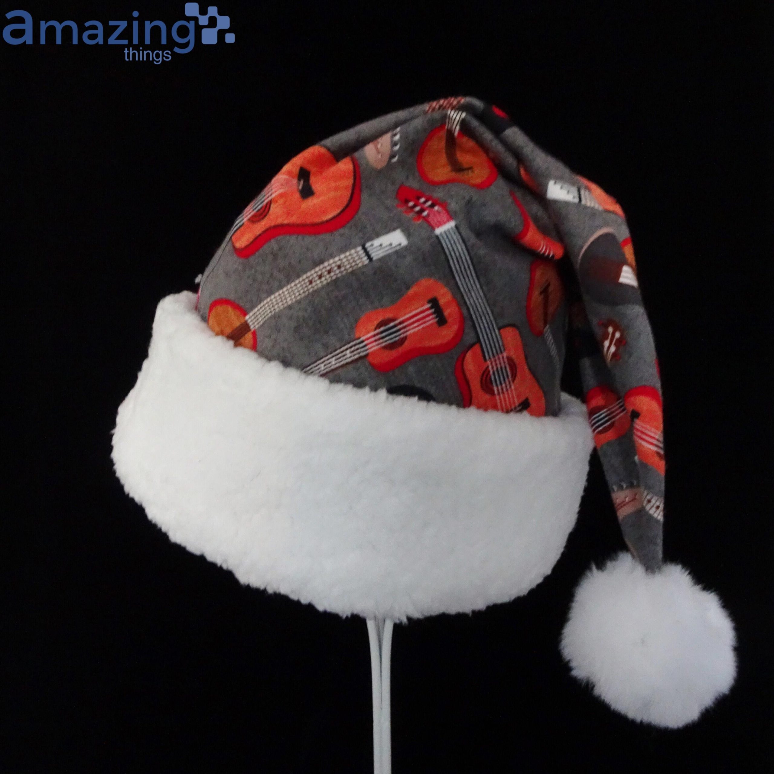 Guitar Music Lover's Christmas Santa Hat For Adult And Child Product Photo 1