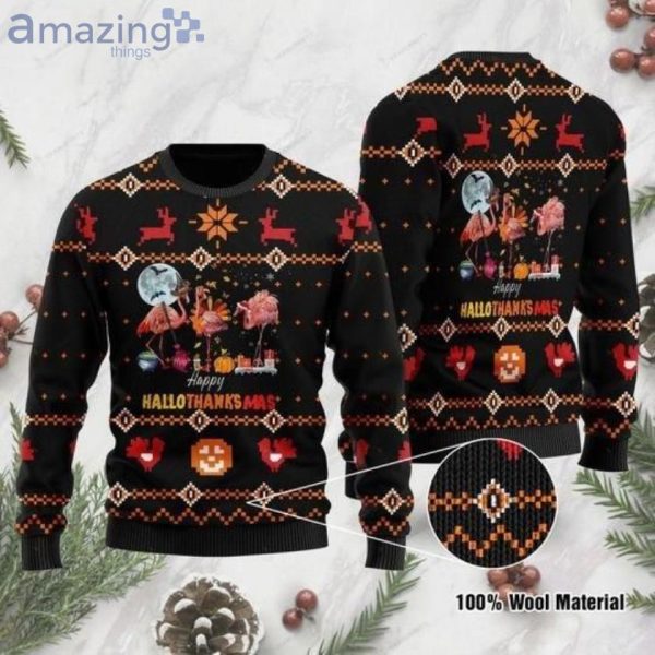 Hallothanksmas Flamingos Christmas Ugly Sweater Product Photo 1