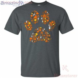Halloween Paw Witch Pumpkin Spider Boo Ghost Icons T-Shirt Product Photo 2