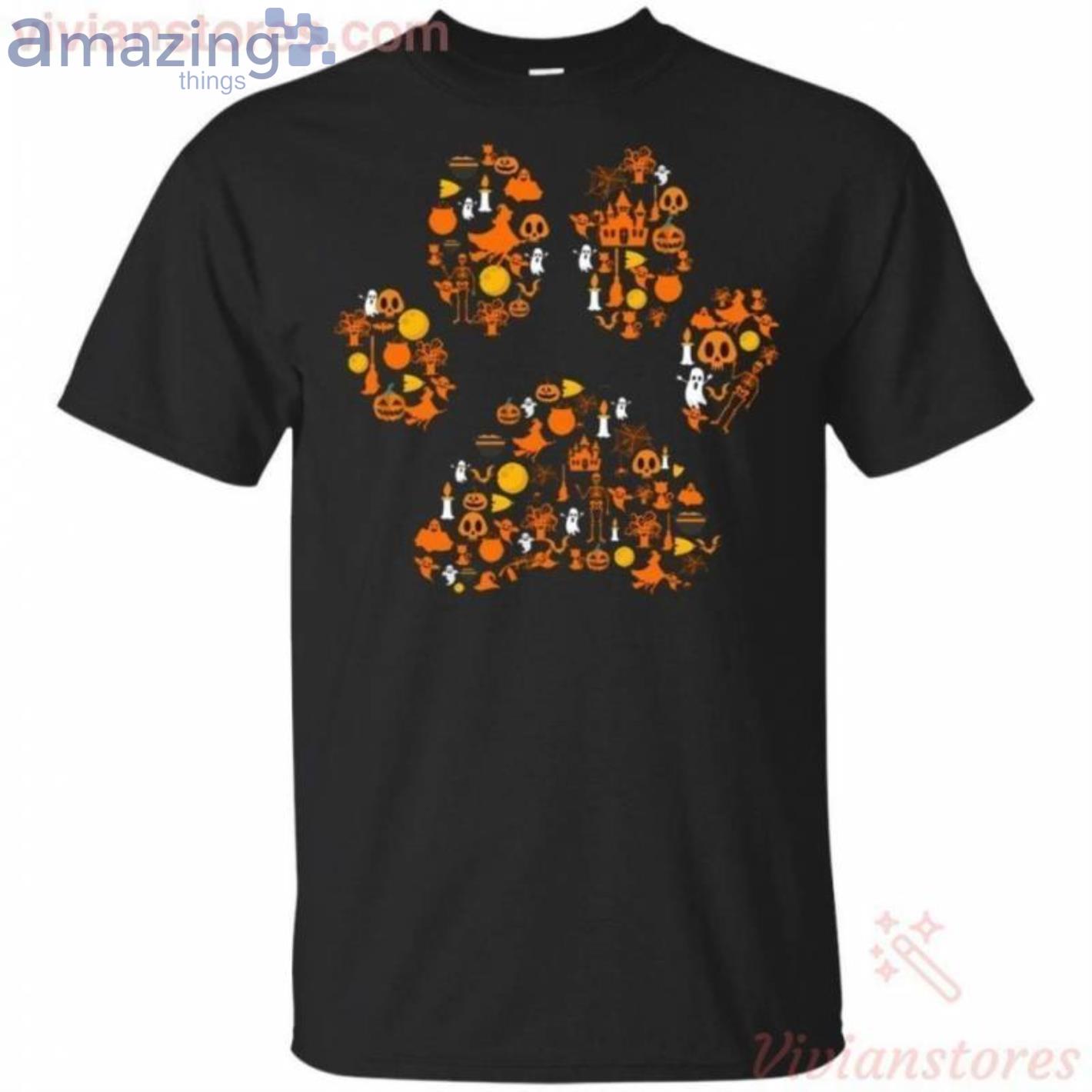 Halloween Paw Witch Pumpkin Spider Boo Ghost Icons T-Shirt Product Photo 1