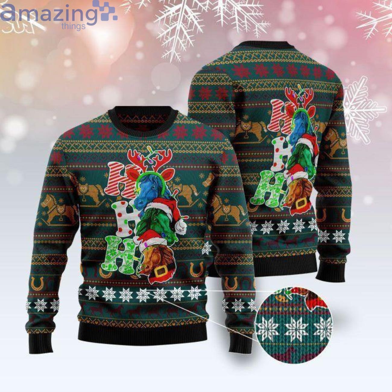 Ho Ho Ho Horse Lover Ugly Christmas Sweater Product Photo 1