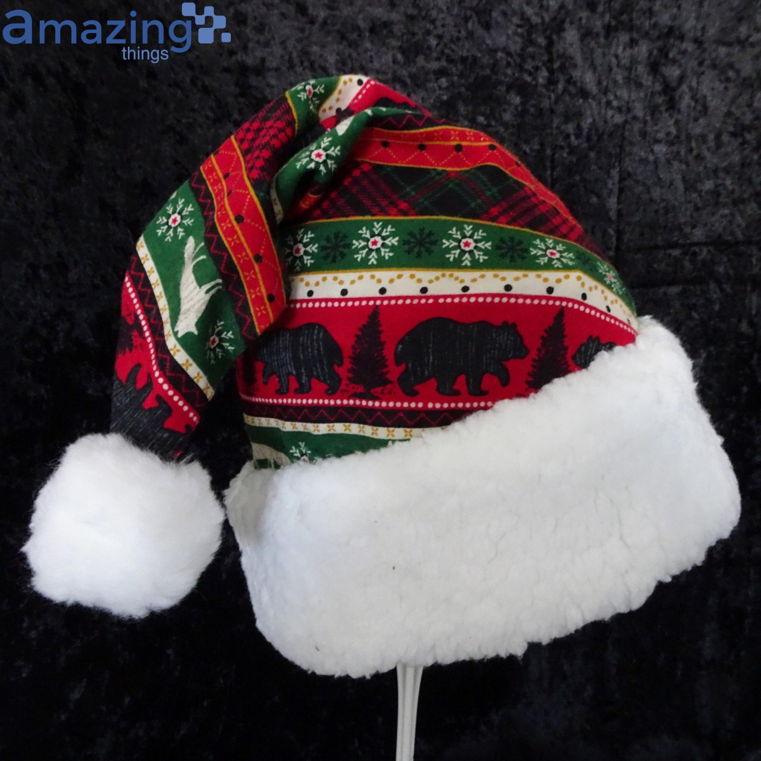 Holiday Lodge Stripe Christmas Animal Pattern Christmas Santa Hat For Adult And Child Product Photo 1