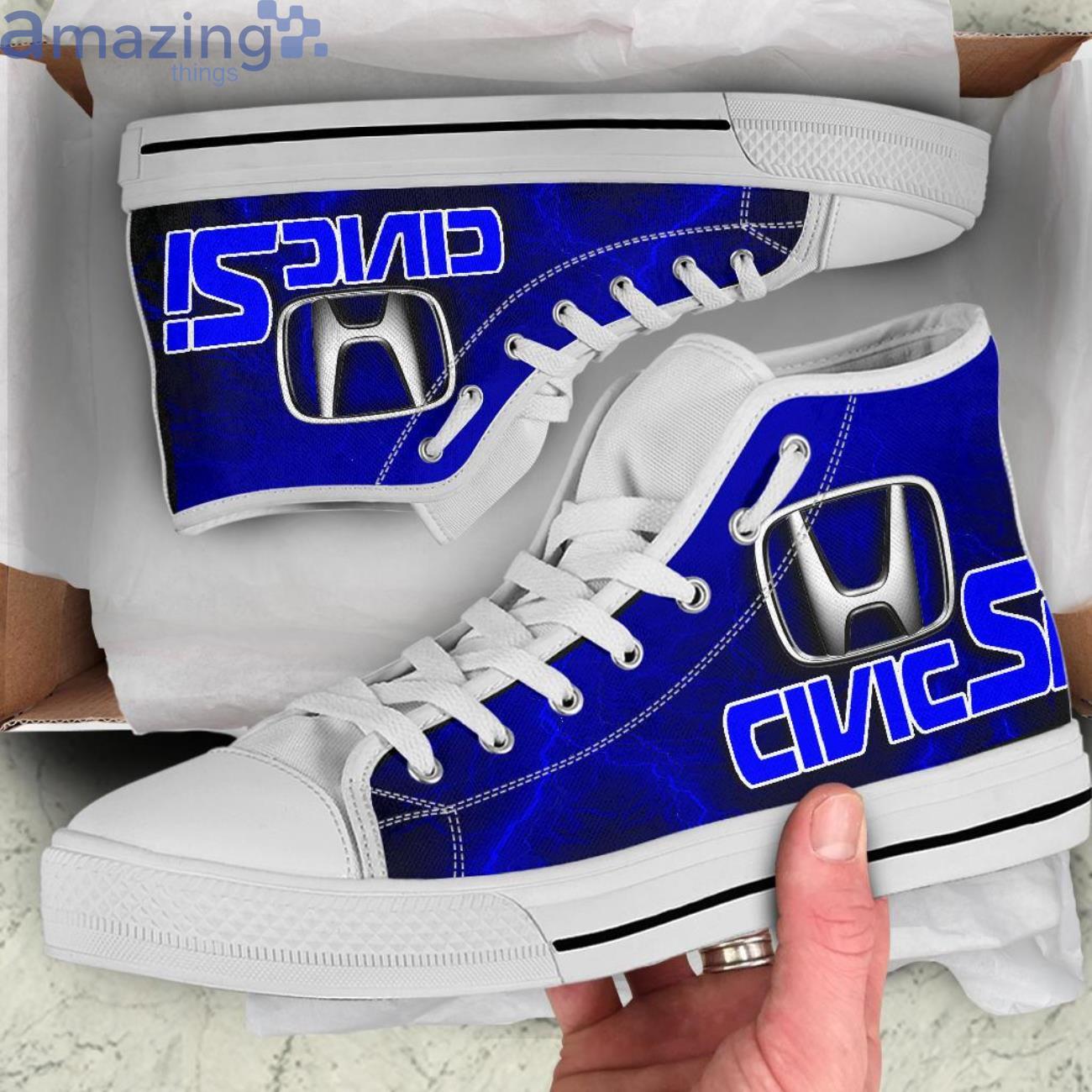 Honda Civic Si Thunder and Lightning Blue High Top Shoes image Honda Civic Si Thunder and Lightning Blue High Top Shoes Product Photo 2